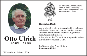 Traueranzeige von Otto Ulrich von  GT Extra