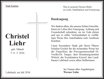 Traueranzeige von Christel Liehr von  OK Oberhessen Kurier