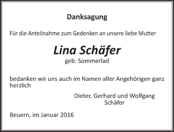 Traueranzeige von Lina Schäfer von  Gießener Anzeiger