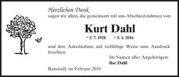 Traueranzeige von Kurt Dahl von  Sonntags Anzeiger