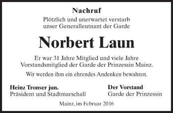 Traueranzeige von Norbert Laun von trauer.rmp.de