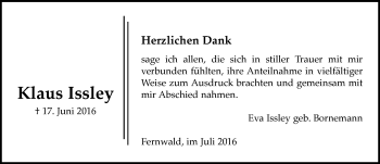 Traueranzeige von Klaus Issley von  Gießener Anzeiger