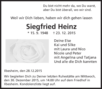 Traueranzeige von Siegfried Heinz von  Allgemeine Zeitung Alzey