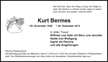 Traueranzeige von Kurt Bernres von  Wormser Zeitung