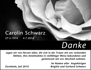 Traueranzeige von Carolin Schwarz von Trauerportal Rhein Main Presse