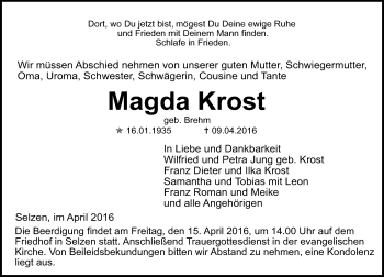 Traueranzeige von Magda Krost von  Landskrone