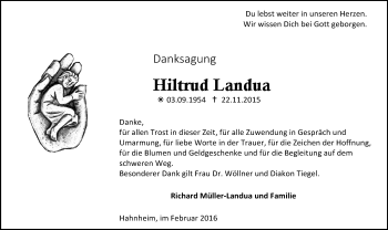 Traueranzeige von Hiltrud Landua von  Landskrone
