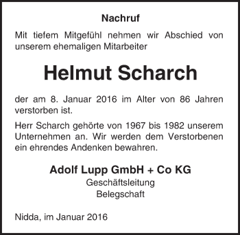Traueranzeige von Helmut Scharch von  Kreisanzeiger
