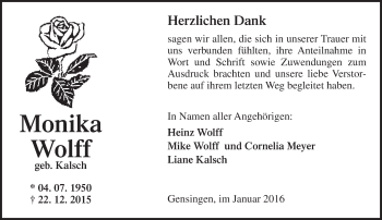 Traueranzeige von Monika Wolff von  Allgemeine  Zeitung Ingelheim-Bingen