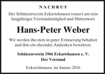 Traueranzeige von Hans-Peter Weber von  Kreisanzeiger