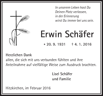 Traueranzeige von Erwin Schäfer von  Kreisanzeiger