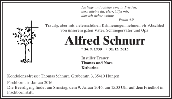 Traueranzeige von Alfred Schnurr von  GT Extra