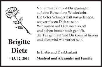 Traueranzeige von Brigitte Dietz von  Kreisanzeiger