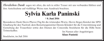Traueranzeige von Sylvia Karla Paninski von  Sonntags Anzeiger
