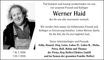 Traueranzeige von Werner Haid von Trauerportal Rhein Main Presse