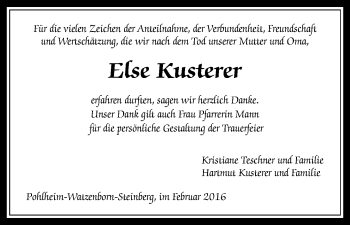 Traueranzeige von Else Kusterer von  Gießener Anzeiger