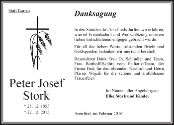 Traueranzeige von Peter Josef Stork von  OK Oberhessen Kurier