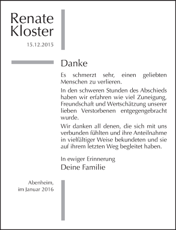 Traueranzeige von Renate Koster von  Wormser Zeitung