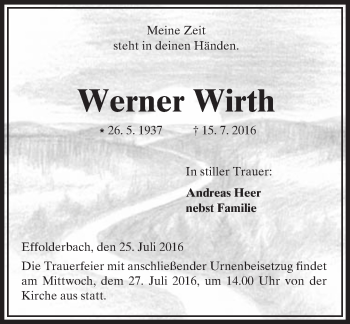 Traueranzeige von Werner Wirth von  Kreisanzeiger