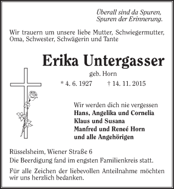 Traueranzeige von Erika Untergasser von  Mainspitze