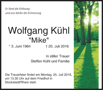 Traueranzeige von Wolfgang Kühl von Trauerportal Rhein Main Presse