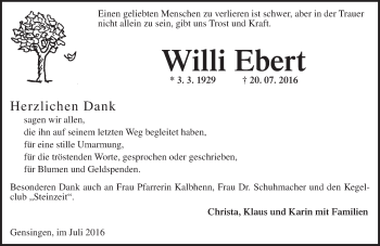 Traueranzeige von Willi Ebert von Trauerportal Rhein Main Presse