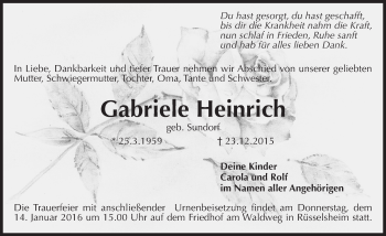 Traueranzeige von Gabriele Heinrich von  Mainspitze