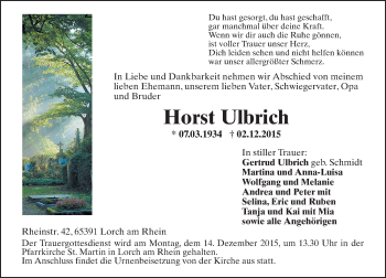 Traueranzeige von Horst Ulbrich von  Rheingau