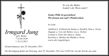 Traueranzeige von Irmgard Jung von VRM Trauer