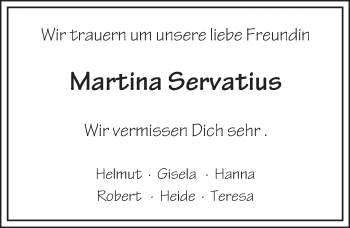 Traueranzeige von Martina Servatius von Trauerportal Rhein Main Presse
