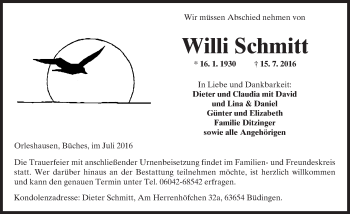 Traueranzeige von Willi Schmitt von  Kreisanzeiger