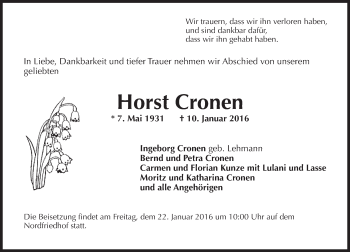 Traueranzeige von Horst Cronen von  Wiesbaden komplett