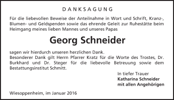 Traueranzeige von Georg Schneider von  Wormser Zeitung