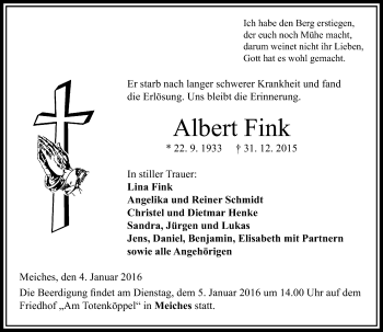 Traueranzeige von Albert Fink von VRM Trauer