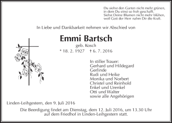 Traueranzeige von Emmi Bartsch von  Gießener Anzeiger