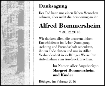 Traueranzeige von Alfred Bommersheim von  Gießener Anzeiger