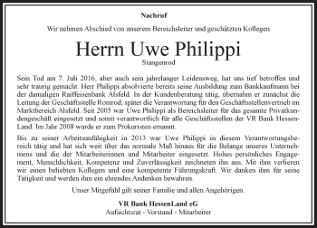 Traueranzeige von Uwe Philippi von VRM Trauer