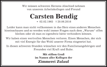 Traueranzeige von Carsten Bendig von VRM Trauer