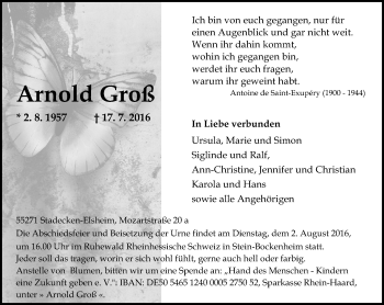 Traueranzeige von Arnold Groß von Trauerportal Rhein Main Presse