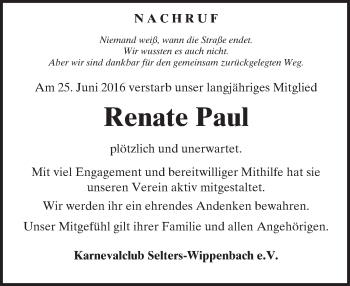 Traueranzeige von Renate Paul von  Kreisanzeiger