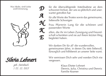 Traueranzeige von Silvia Lehnert von  Gießener Anzeiger