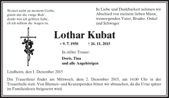 Traueranzeige von Lothar Kubat von  Kreisanzeiger