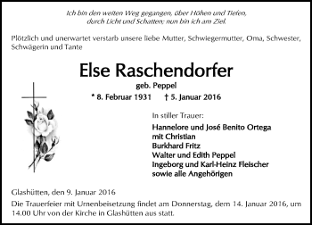 Traueranzeige von Else Raschendorfer von  Kreisanzeiger