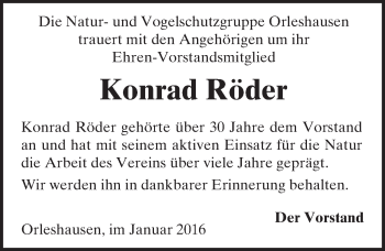 Traueranzeige von Konrad Röder von  Kreisanzeiger
