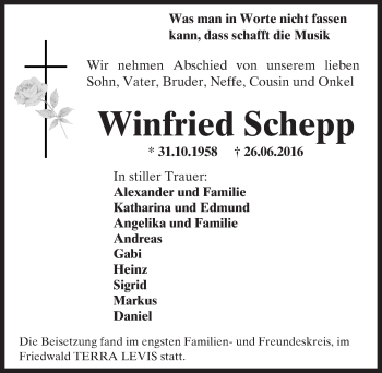 Traueranzeige von Winfried Schepp von Trauerportal Rhein Main Presse