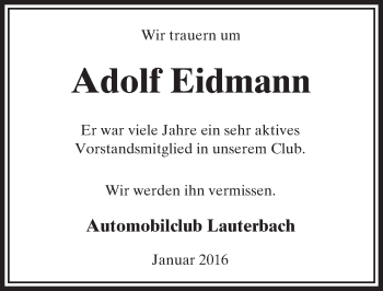 Traueranzeige von Adolf Eidmann von VRM Trauer