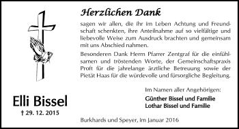 Traueranzeige von Elli Bissel von  Sonntags Anzeiger