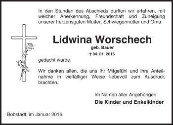 Traueranzeige von Lidwina Worschech von  Bürstädter Zeitung