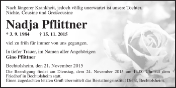 Traueranzeige von Nadja Pflittner von  Allgemeine Zeitung Alzey