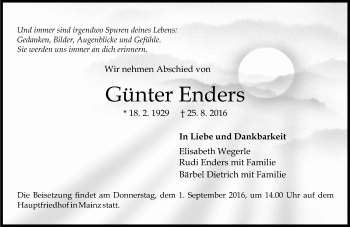 Traueranzeige von Günter Enders von Trauerportal Rhein Main Presse